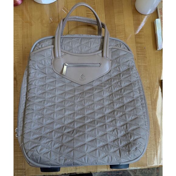 Knomo Handbags - Knomo London Quilted Vertical 2 wheel Carryon Taupe w/red interior EUC